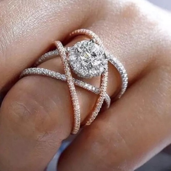 NEW 925 STERLING SILVER ROSE GOLD DIAMOND RING, BEAUTIFUL RING, SHINY RING - Picture 4 of 6